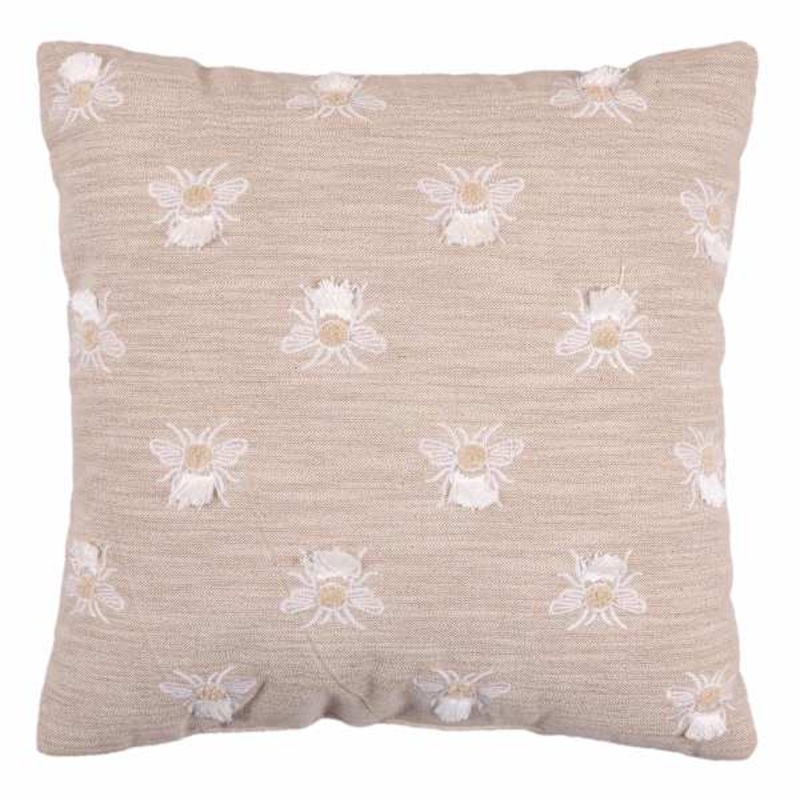 Bee Embroidered Throw Pillow, 18″