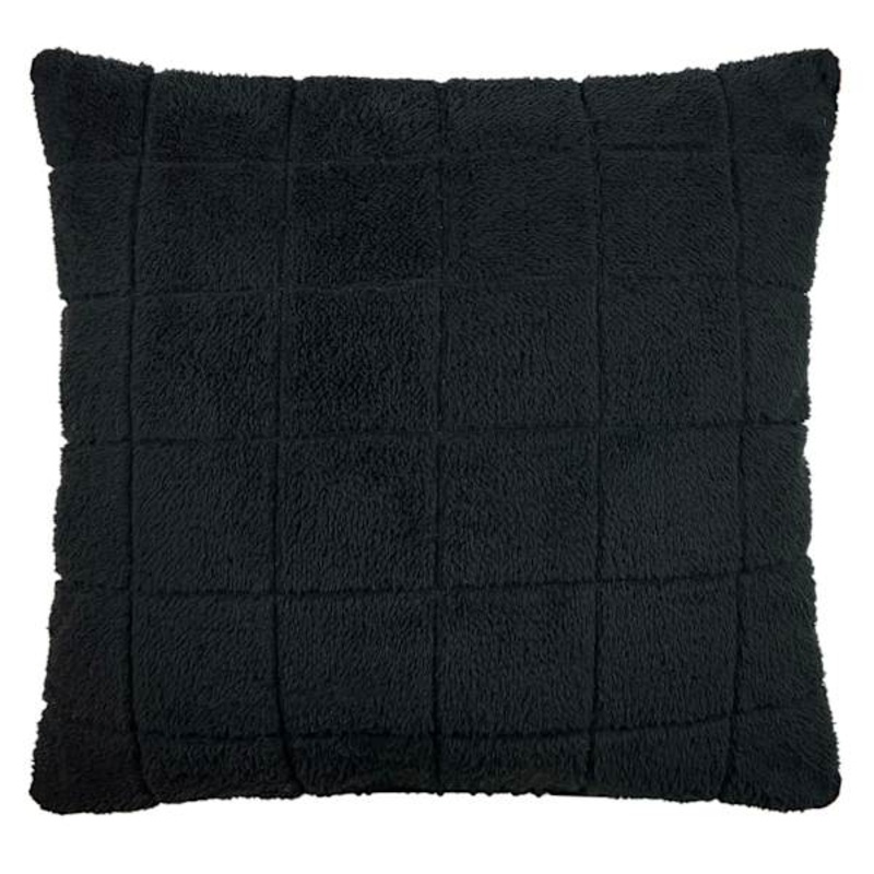 Black Faux Fur Check Throw Pillow, 18″