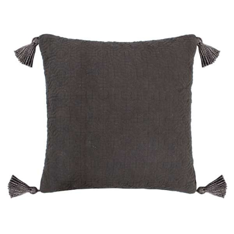 Black Quilted Throw Pillow with Tassels, 20″