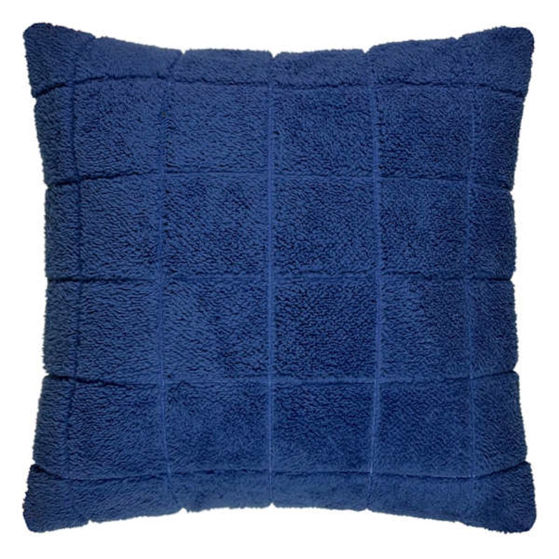 Blue Faux Fur Check Throw Pillow, 18″