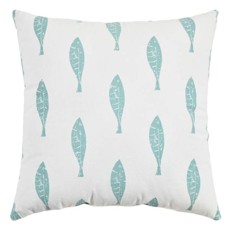 Blue Fish Print Throw Pillow, 18″