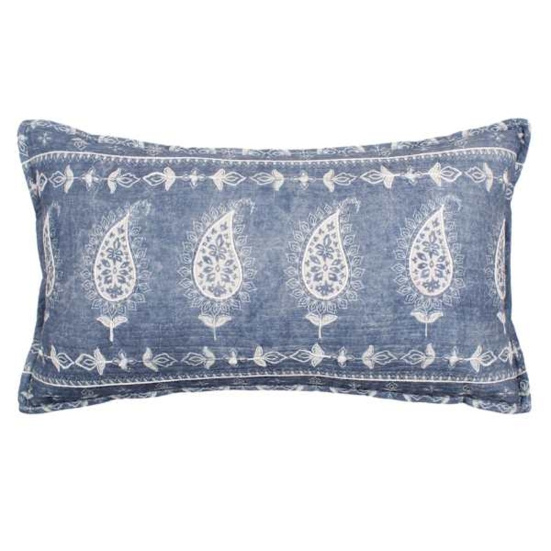 Blue Matelasse Block Print Throw Pillow, 14×20