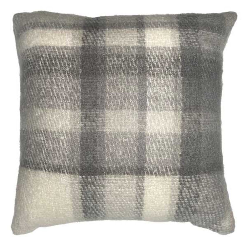 Blue Plaid Mohair Throw Pillow, 18″