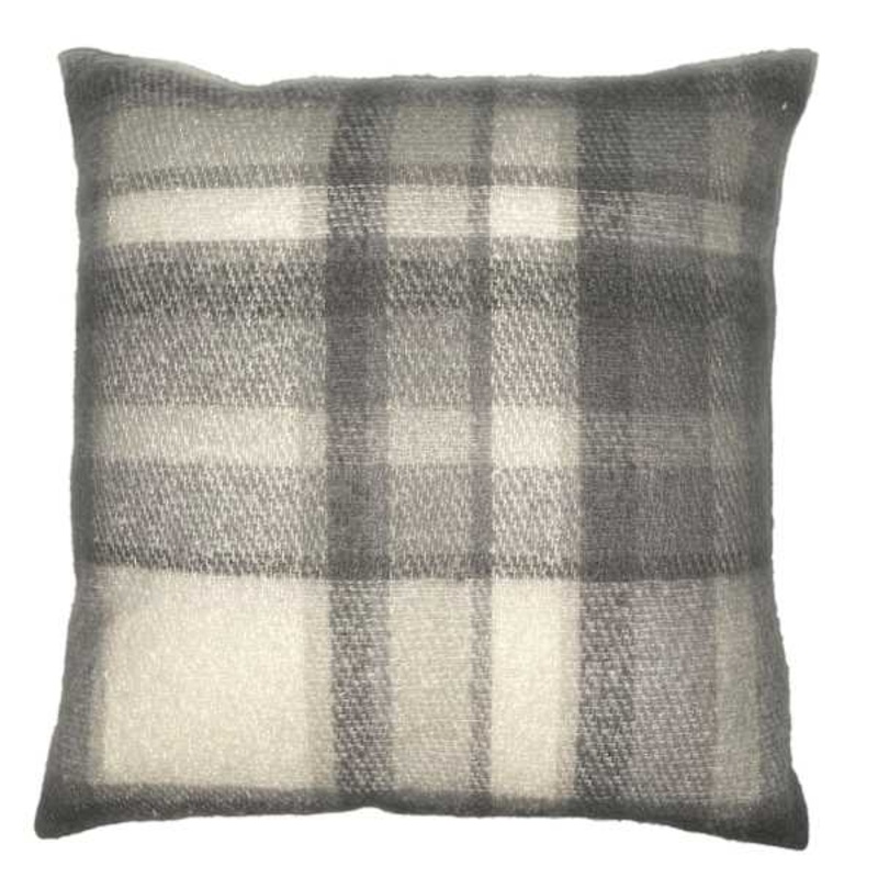 Blue Plaid Mohair Throw Pillow, 24″