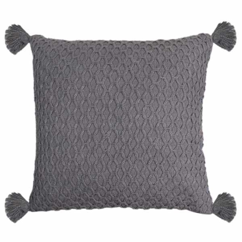 Blue Woven Throw Pillow with Tassels, 18″