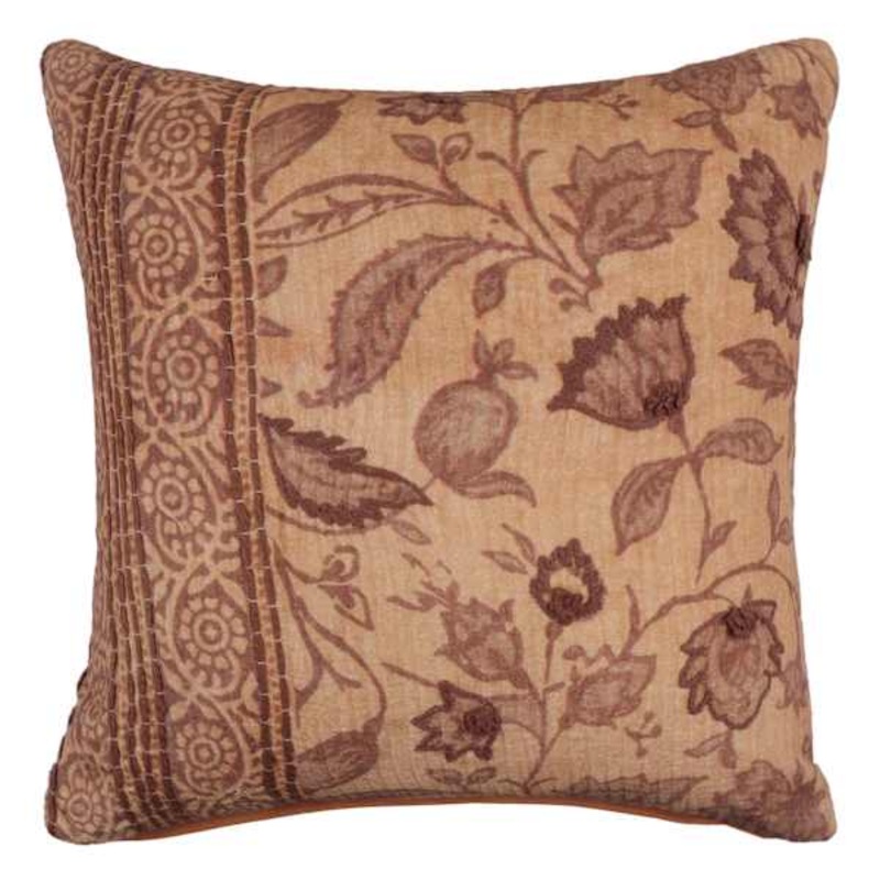 Brown Floral Print Matelasse Throw Pillow, 18″