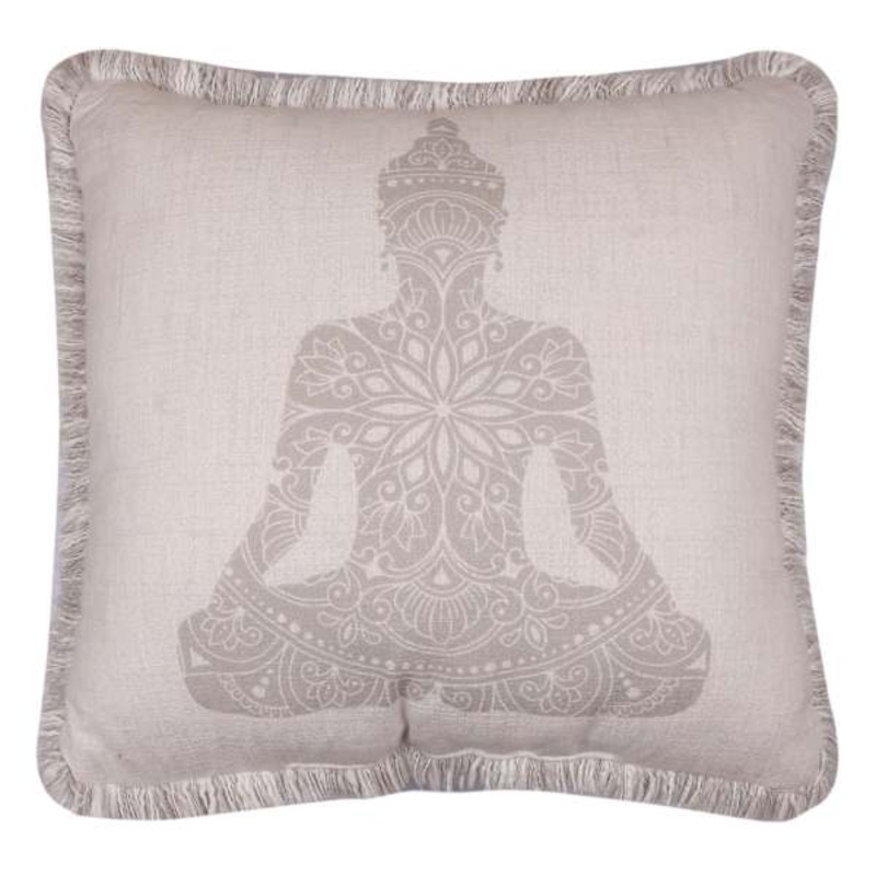 Budha Print Cotton Slub Throw Pillow, 18″