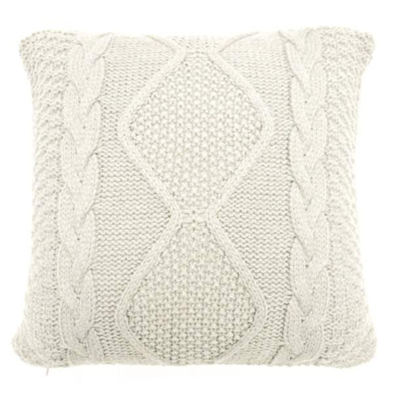 Cream Knitted Throw Pillow, 18″
