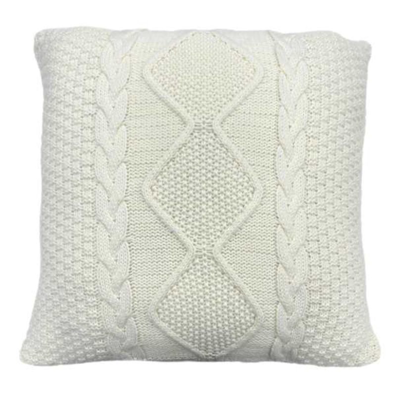 Cream Knitted Throw Pillow, 24″
