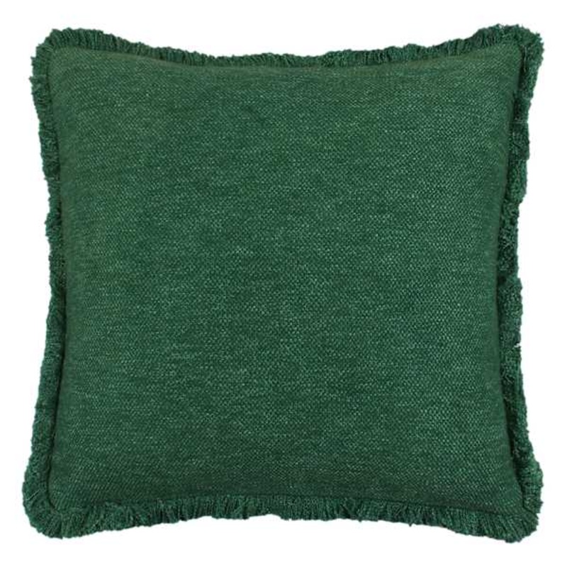 Dark Green Solid Woven Fringe Outdoor Throw Pillow, 18″