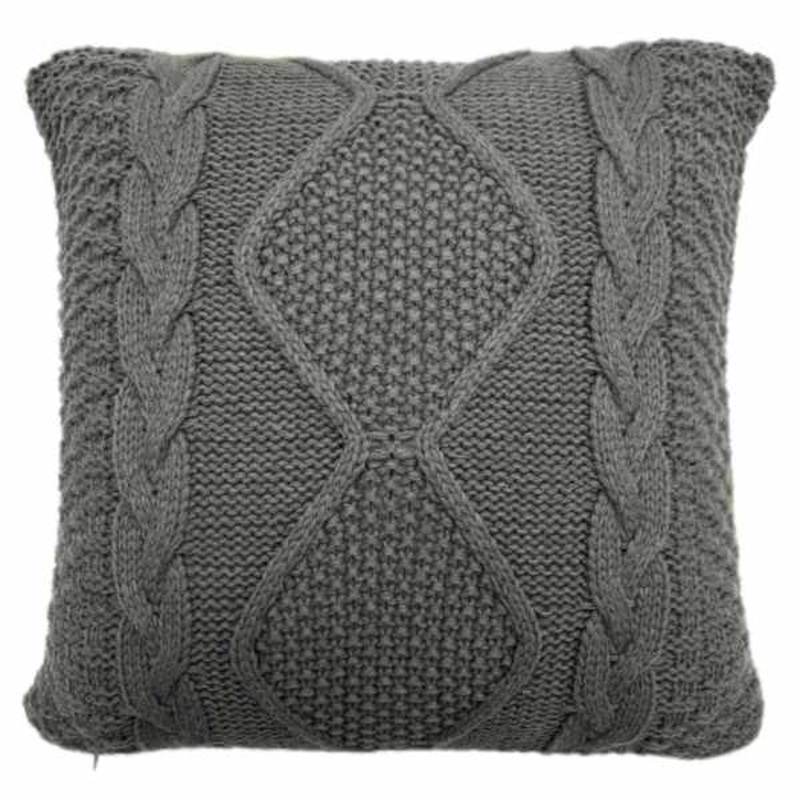 Dark Grey Knitted Throw Pillow, 18″