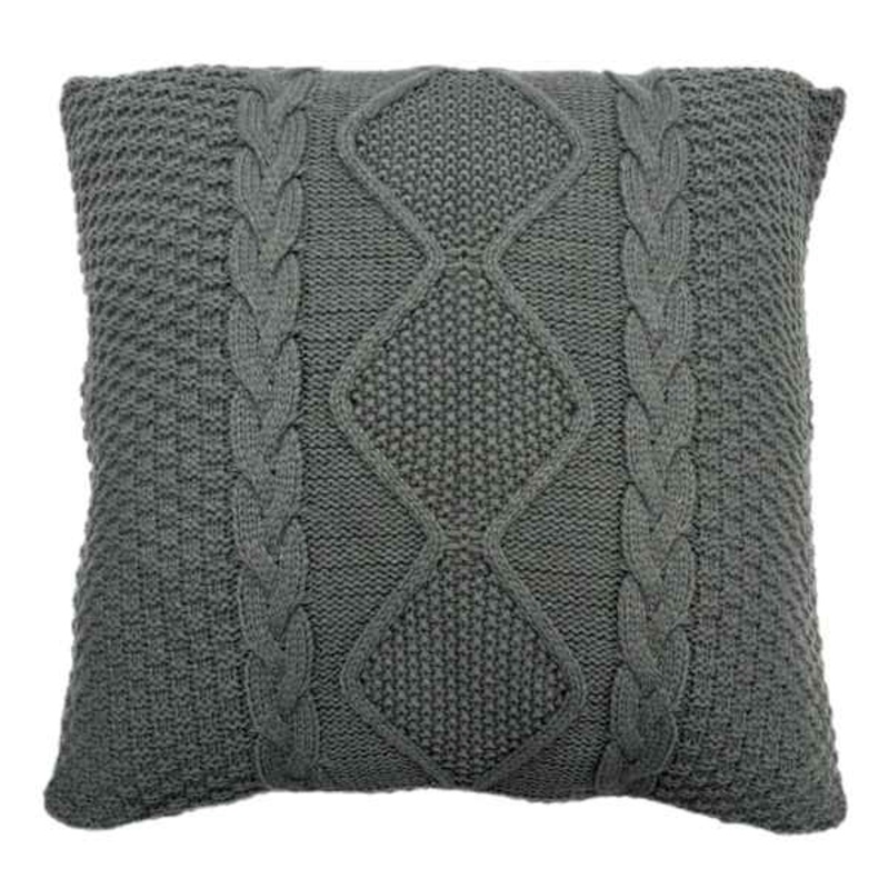 Dark Grey Knitted Throw Pillow, 24″