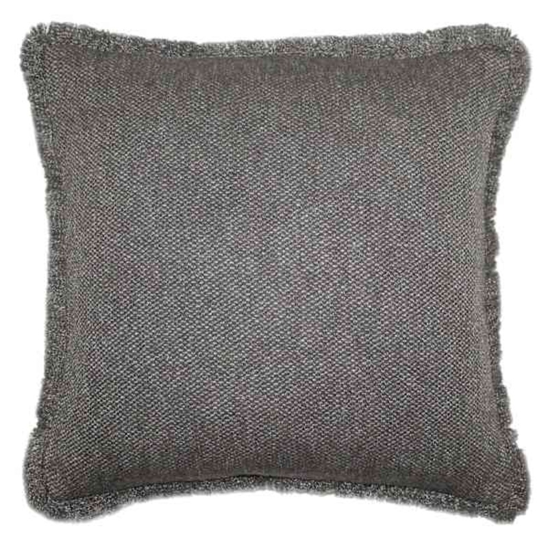 Dark Grey Solid Woven Fringe Outdoor Throw Pillow, 18″