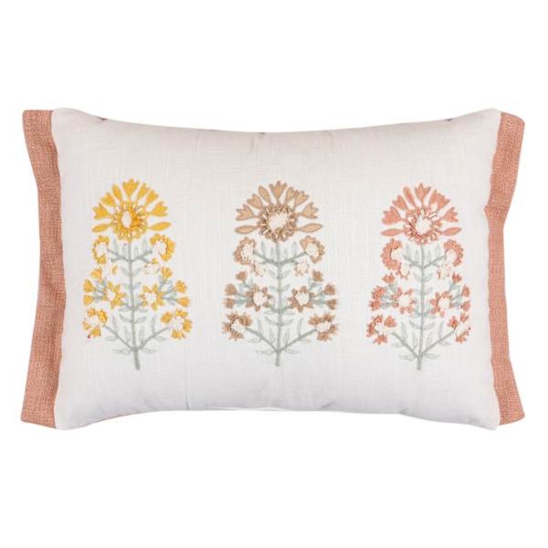 Floral Embroidered Throw Pillow with Flange, 14×20