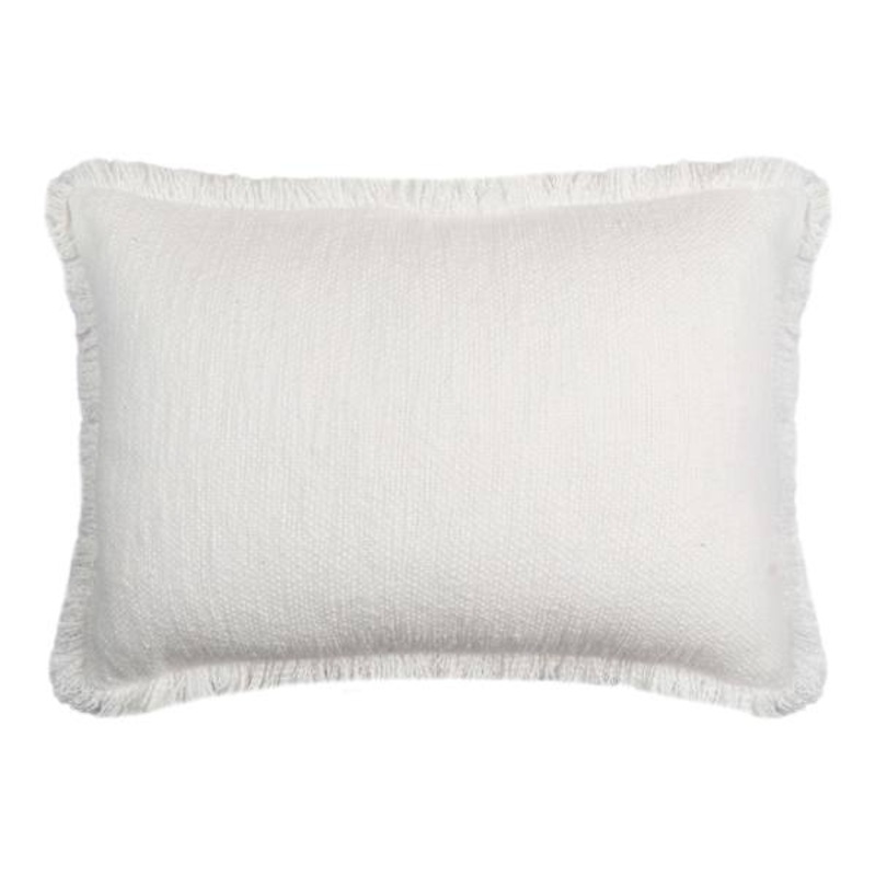 Found & Fable Solid White Woven Throw Pillow with Fringe, 14×20