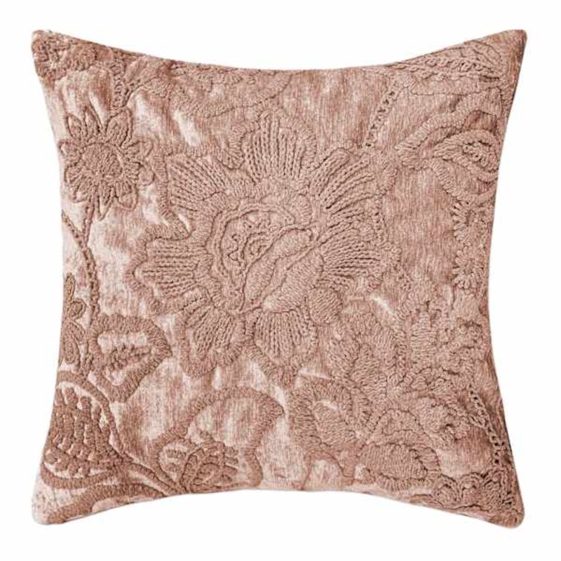Frannie Pink Floral Embroidered Throw Pillow, 18″