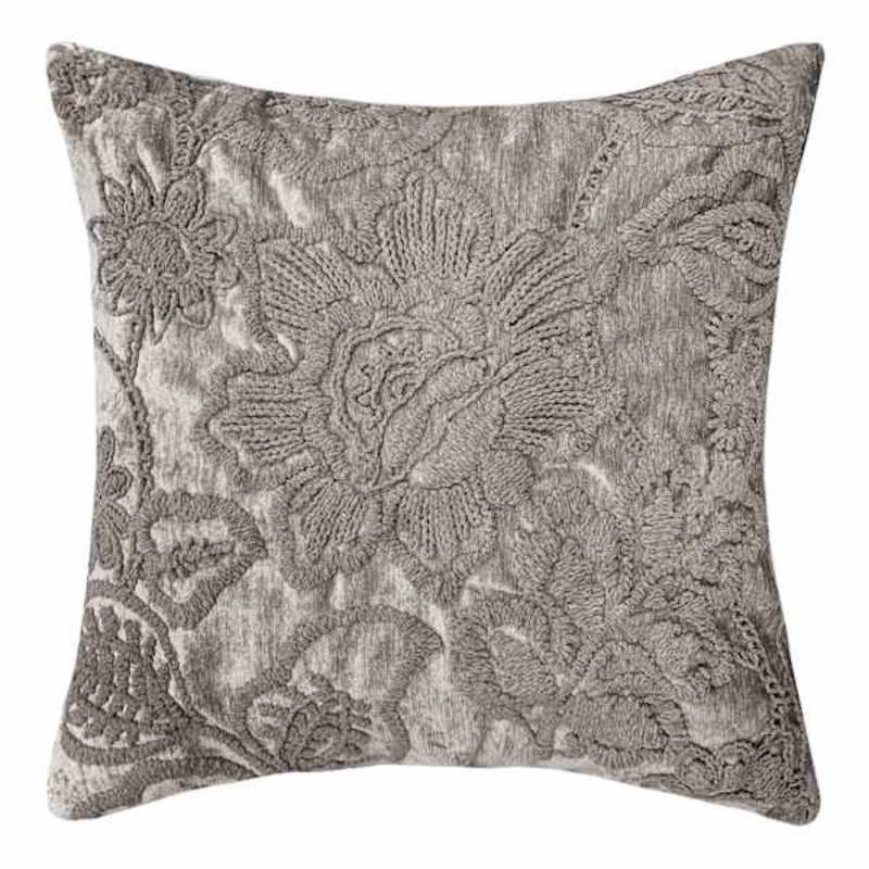 Frannie Taupe Floral Embroidered Throw Pillow, 18″