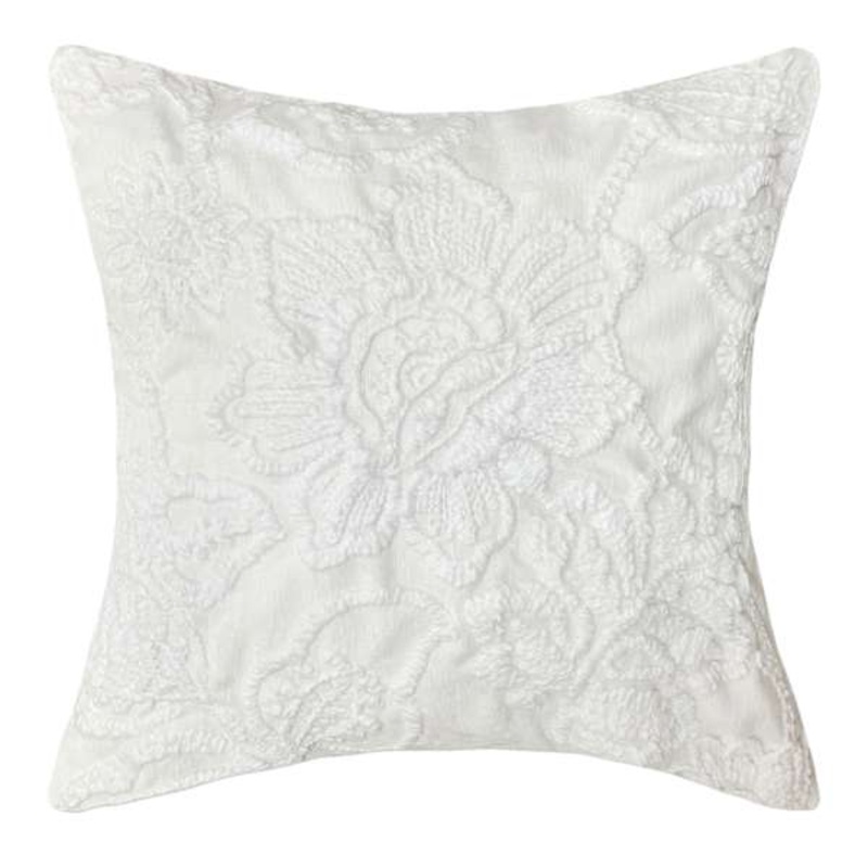 Frannie White Floral Embroidered Throw Pillow, 18″