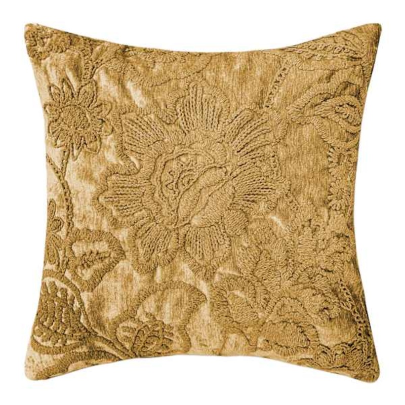Frannie Yellow Floral Embroidered Throw Pillow, 18″