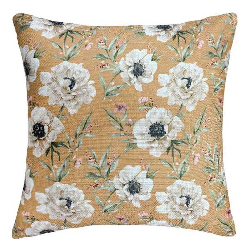 Gold Peony Printed Throw Pillow, 18″