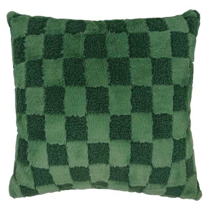 Green Check Plush Throw Pillow, 18″