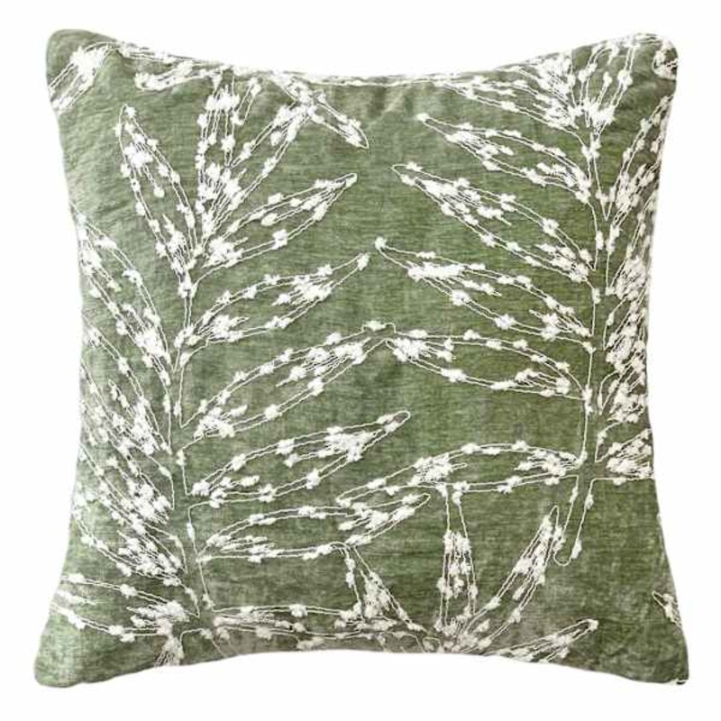 Green Firefly Floral Embroidered Throw Pillow, 18″