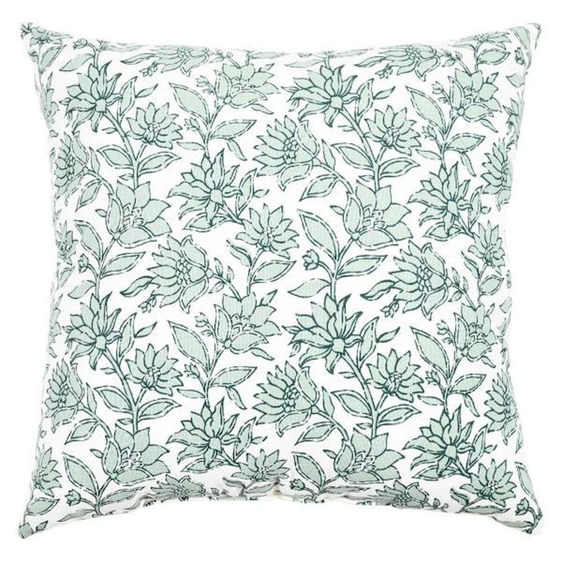 Green Floral Print Throw Pillow, 18″