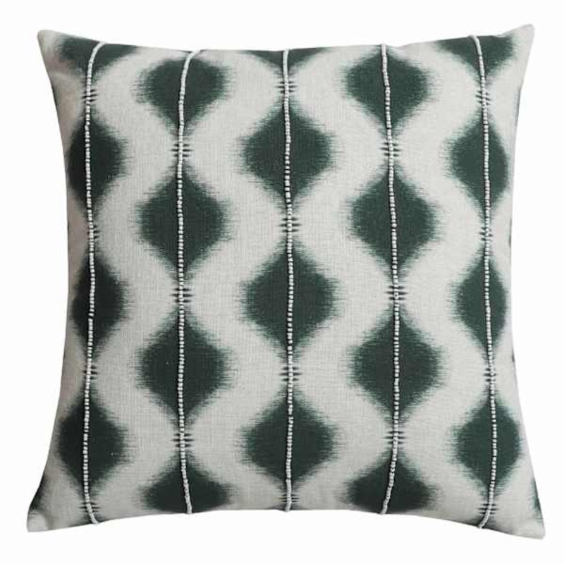 Green Ikat Embellished Throw Pillow, 18″