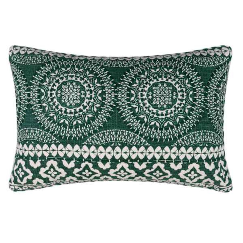 Green Medallion Embroidered Throw Pillow, 14×20