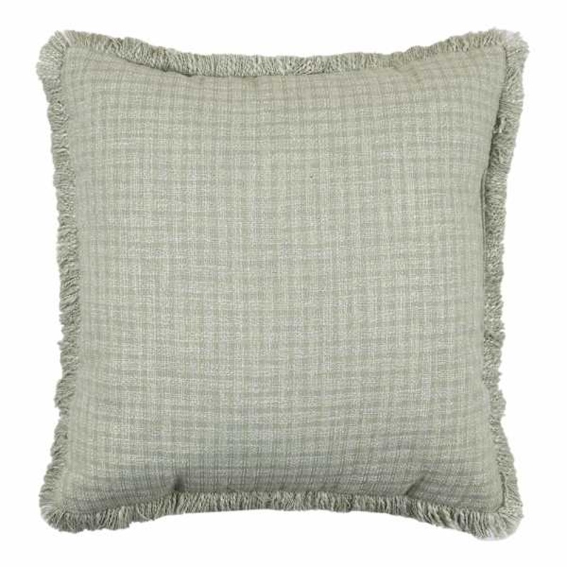 Green Slub Throw Pillow With Fringe, 18″