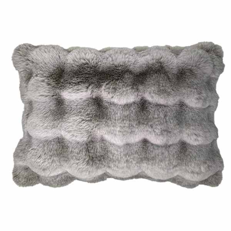 Greige Luxury Pom-Pom Faux Fur Throw Pillow, 14×20