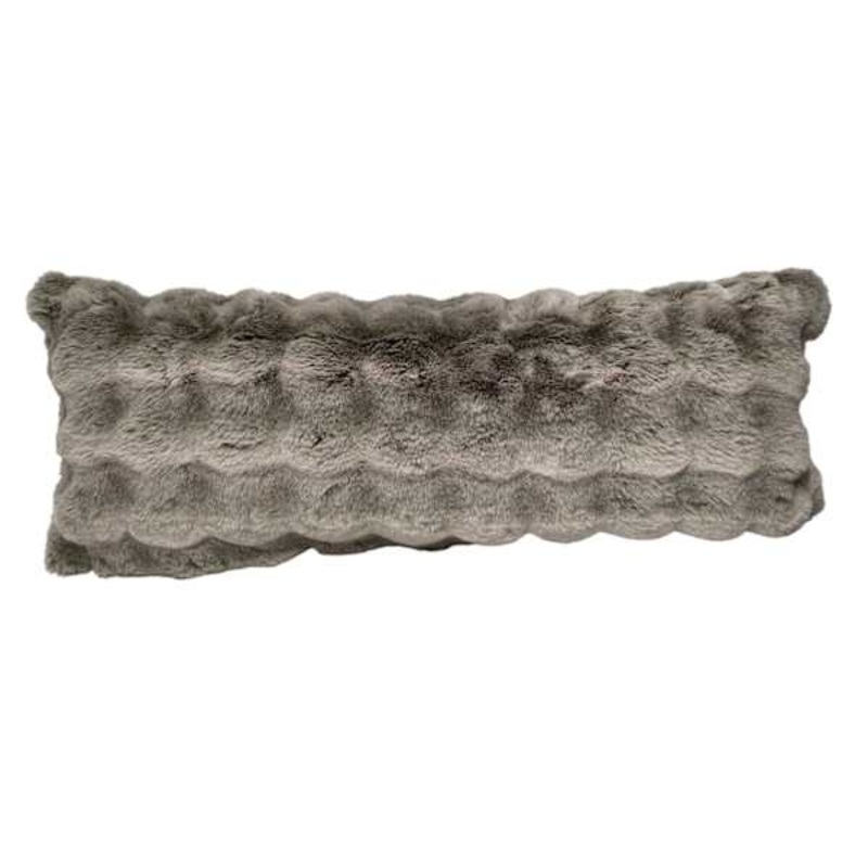 Greige Luxury Pom-Pom Faux Fur Throw Pillow, 14×36