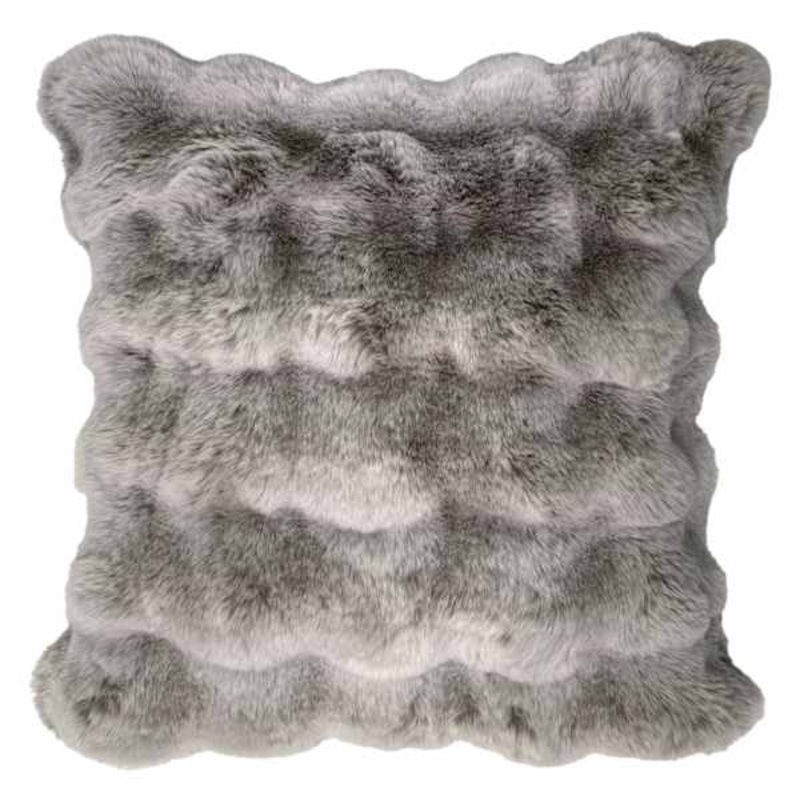 Greige Luxury Pom-Pom Faux Fur Throw Pillow, 18″