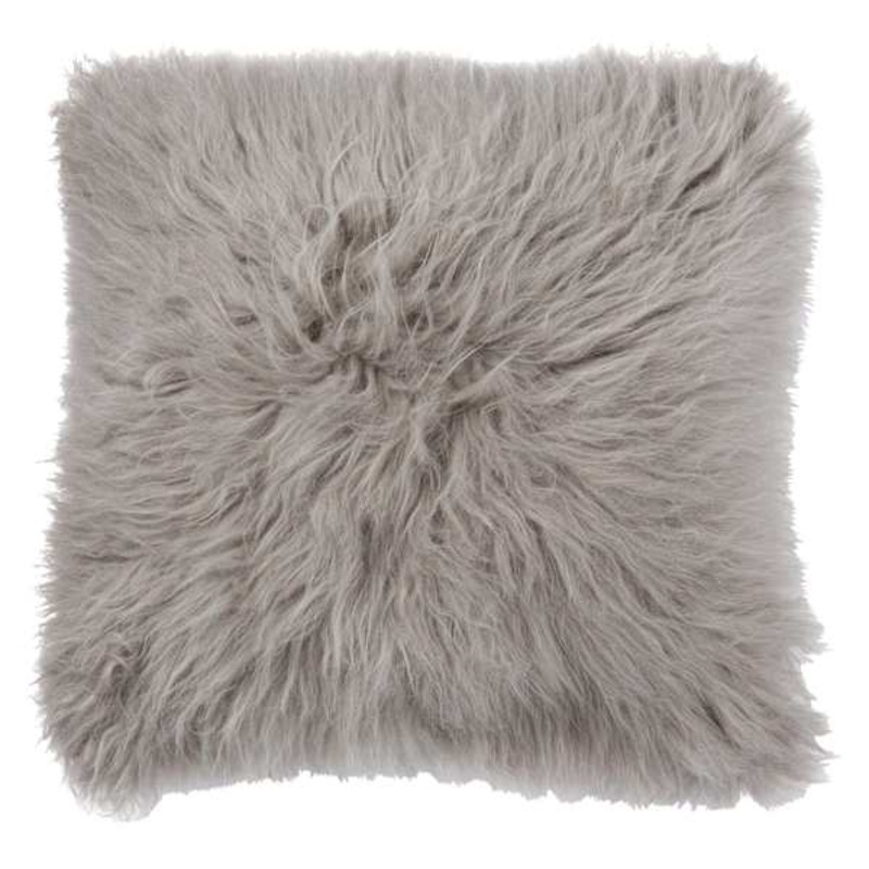 Grey Angora Faux Fur Throw Pillow, 24″