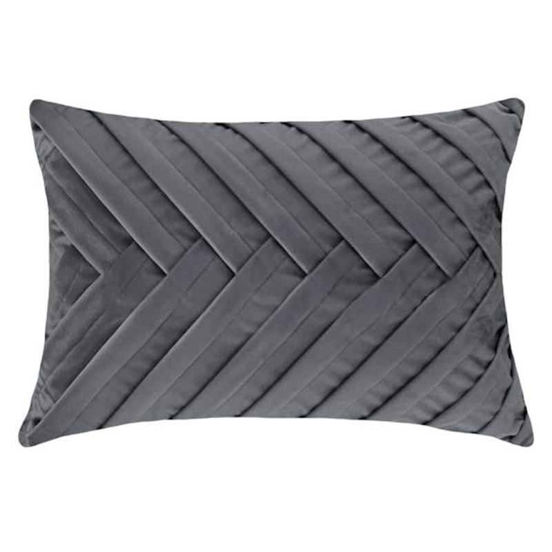 Grey Herringbone Pleat Oblong Throw Pillow, 14×20