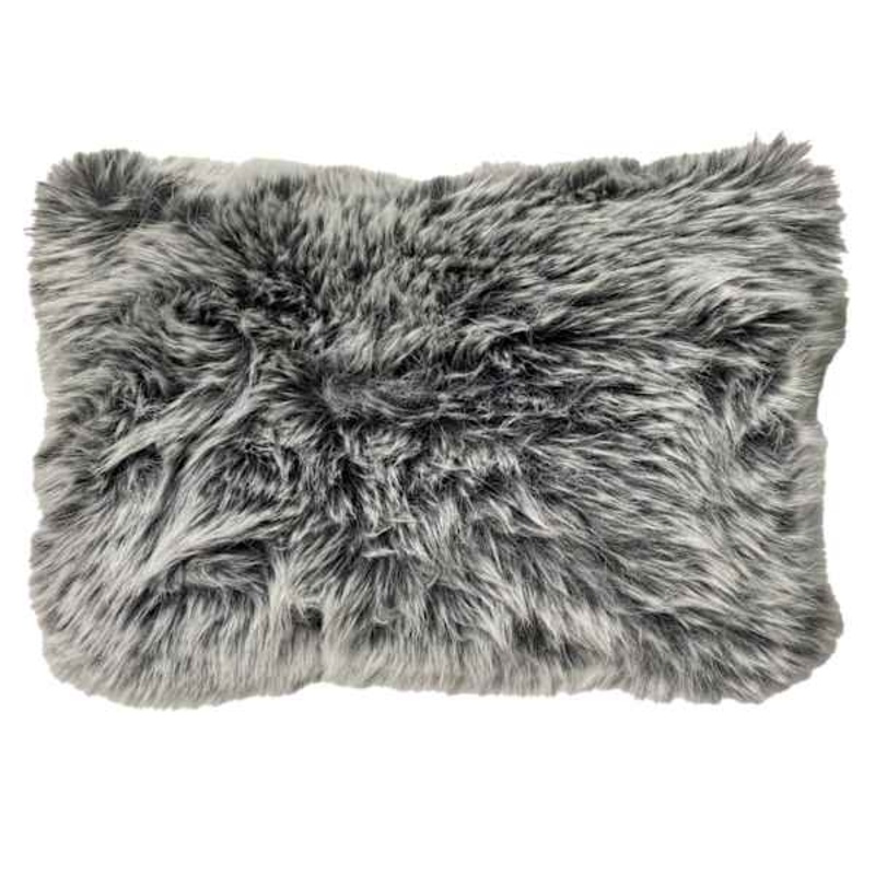 Grey Tipped Faux Fur Throw Pillow, 14×20