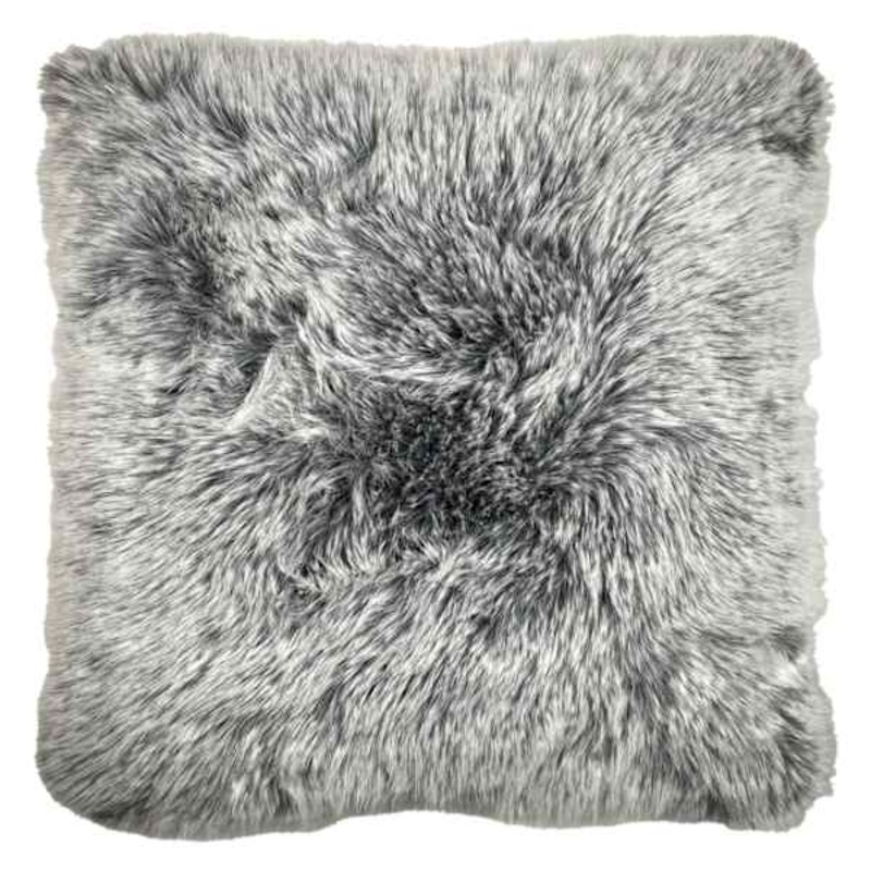 Grey Tipped Faux Fur Throw Pillow, 24″