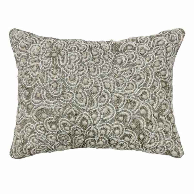 Ivory Beaded Knot Embellished Throw Pillow, 12×16