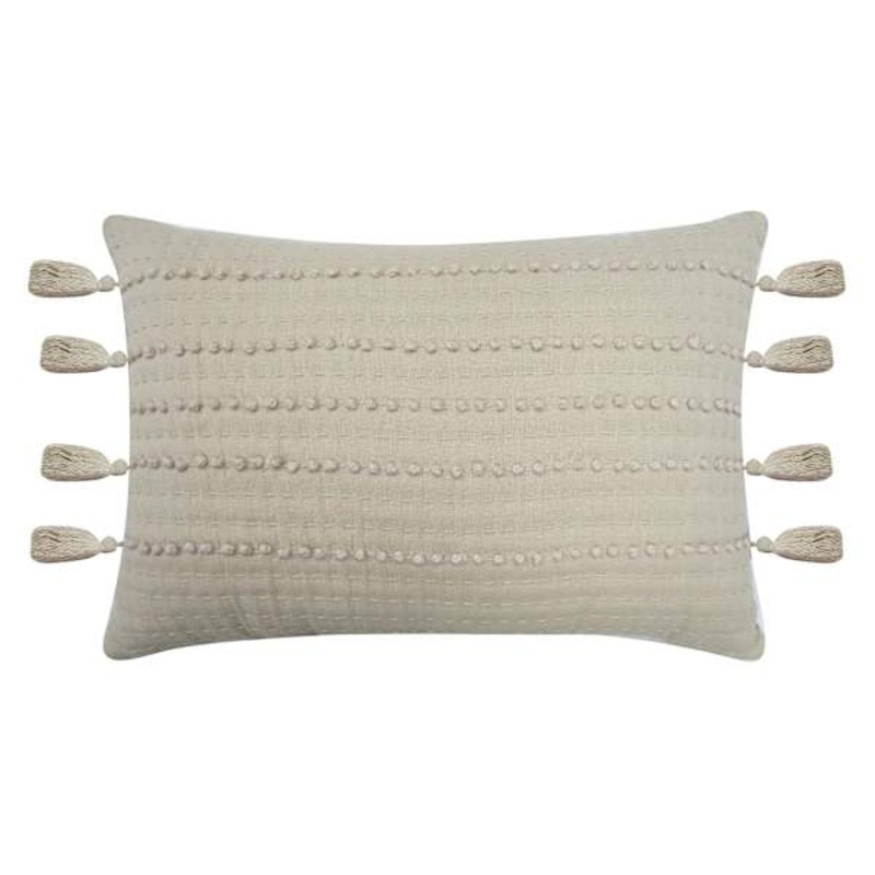 Kantha Taupe French Knot Oblong Throw Pillow, 14×20