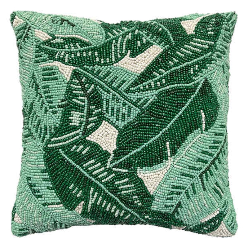 Leaf Beaded Throw Pillow, 12″