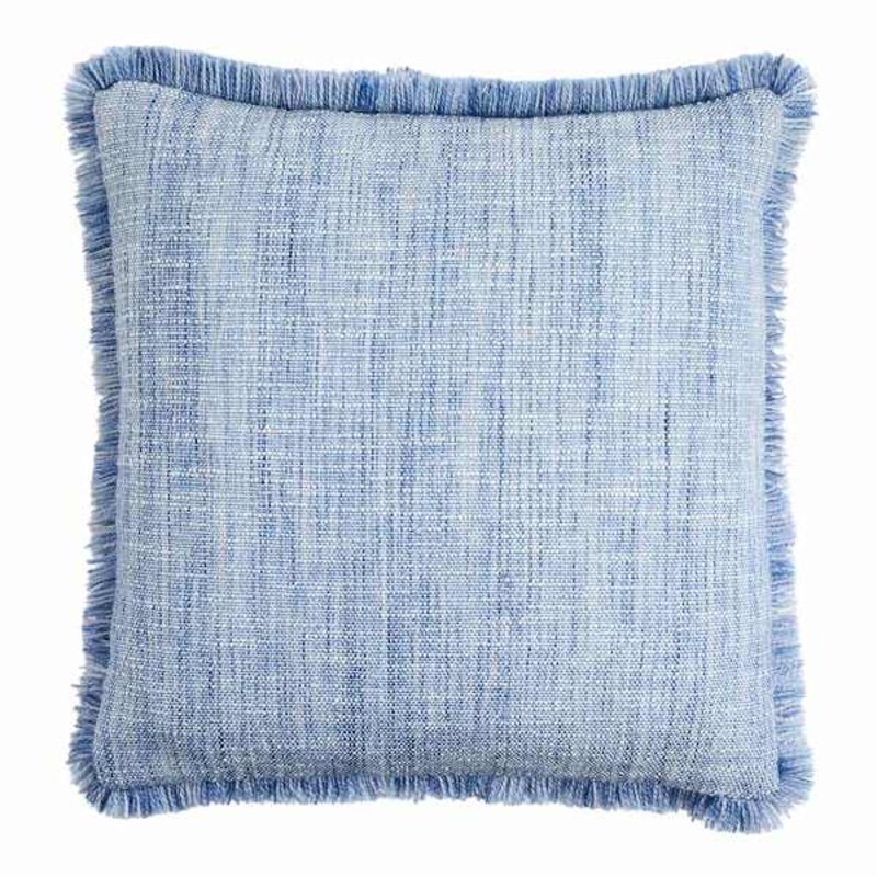 Light Blue Solid Woven with Fringe Outdoor Throw Pillow, 18″