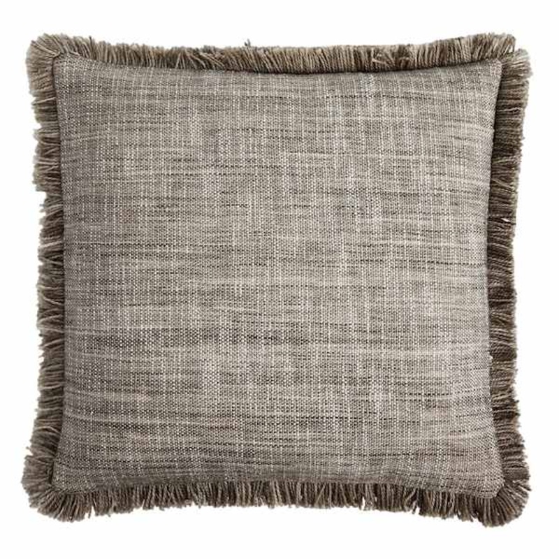 Light Grey Solid Woven with Fringe Outdoor Throw Pillow, 18″