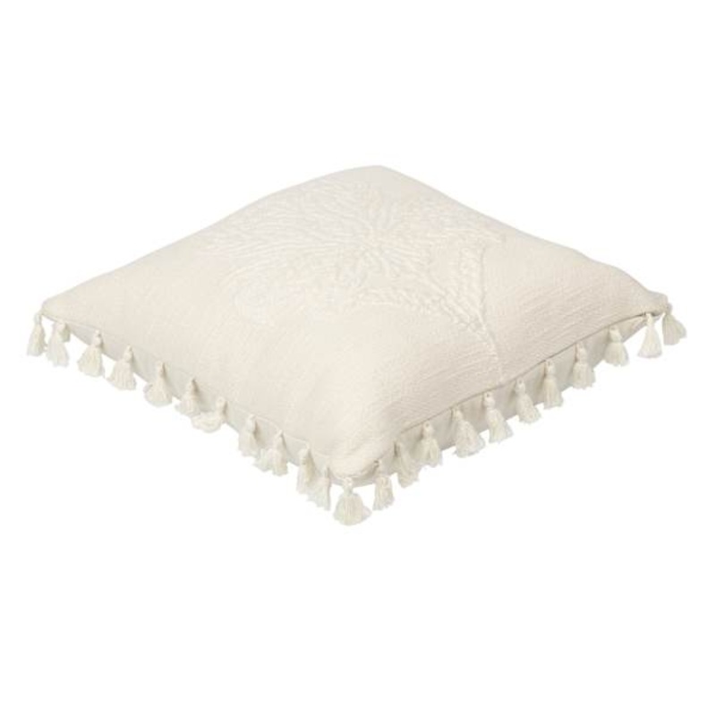 Lotus Floral Throw Pillow with Tassels, 18″