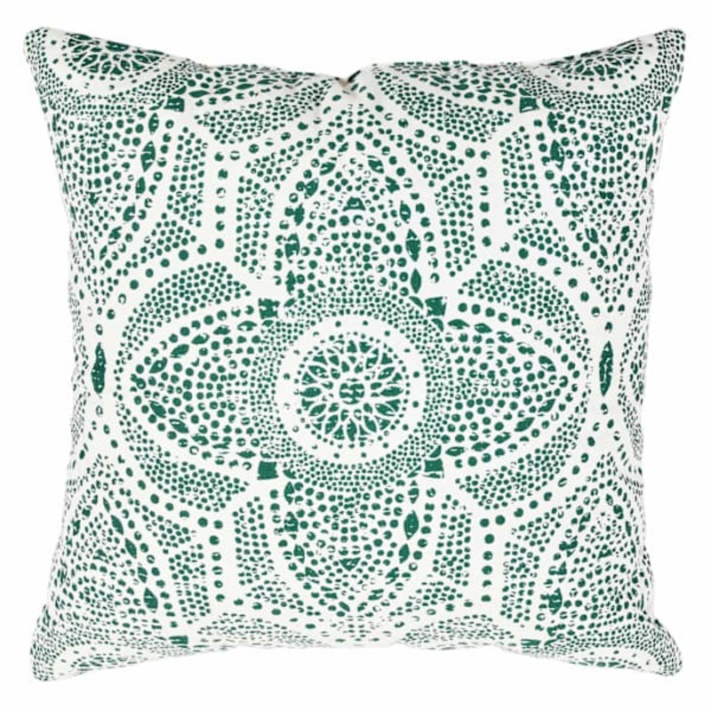 Medallion Print Throw Pillow with Tassels, 18″