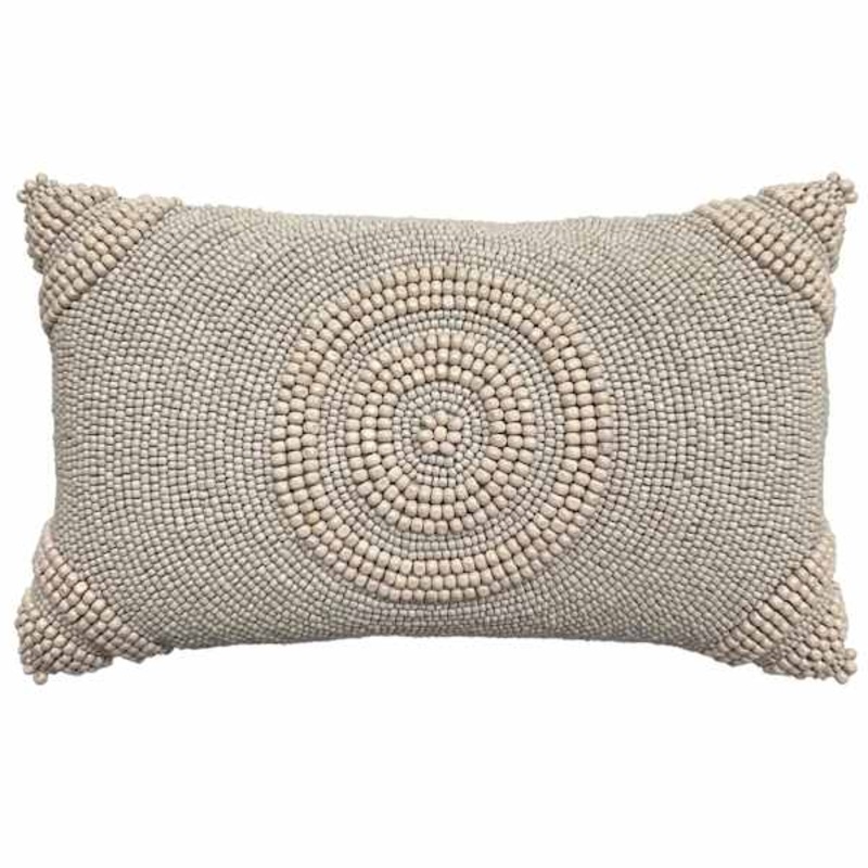 Natural Beaded Throw Pillow, 9×15