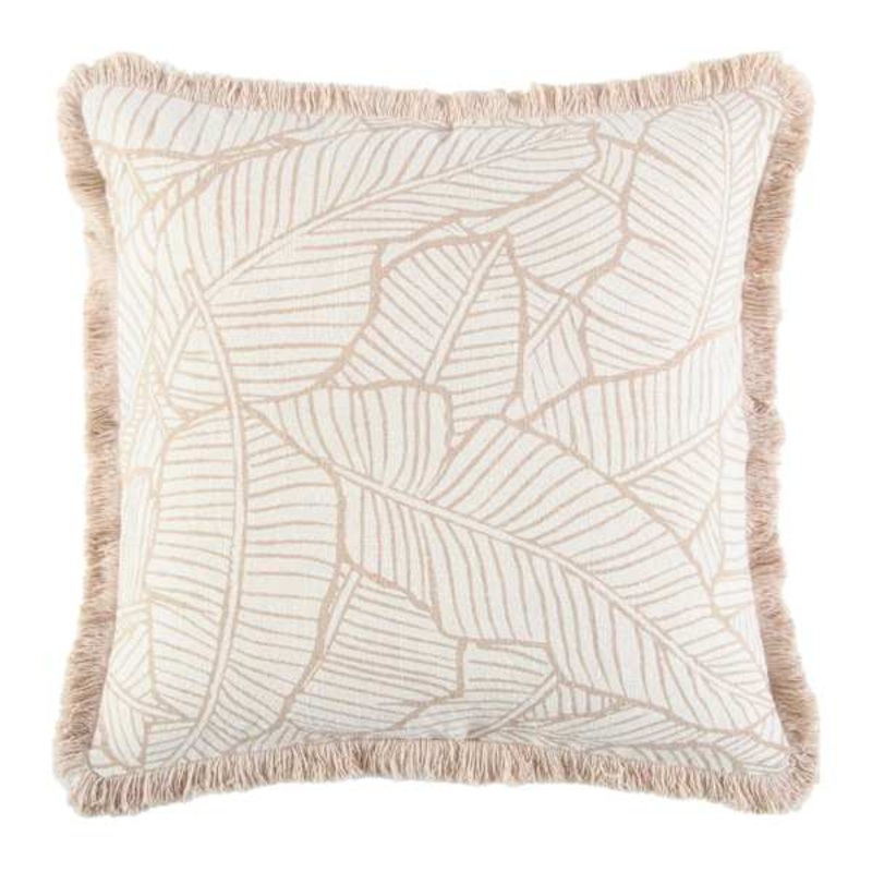 Neutral Layered Leaf Pillow with Fringe, 18″