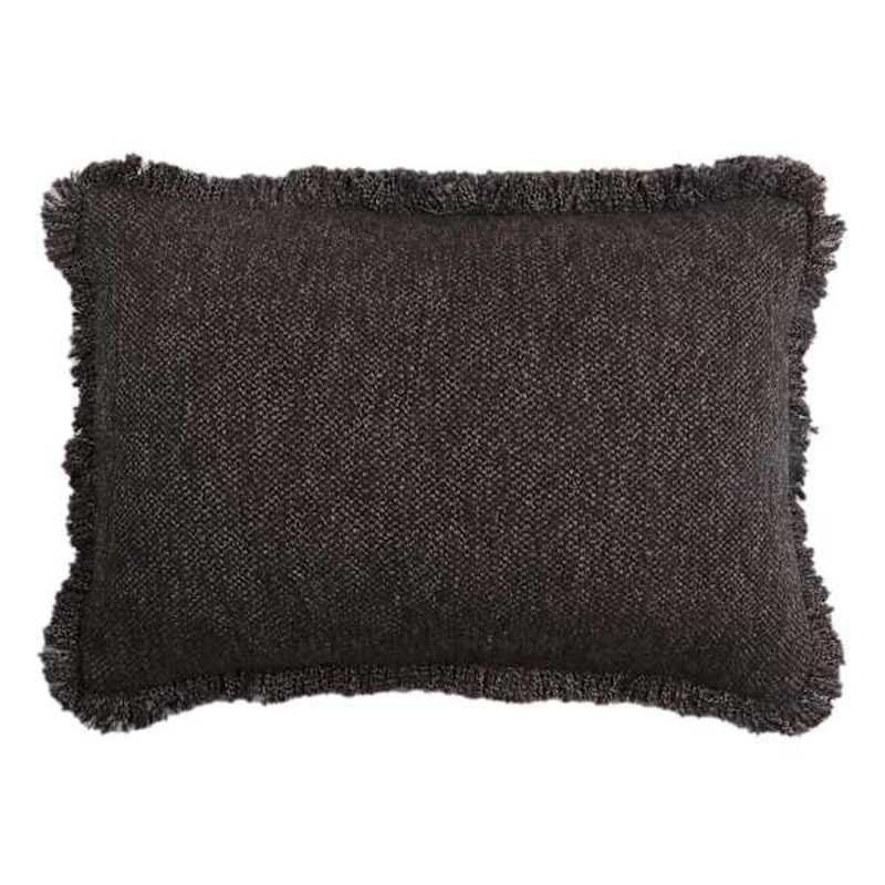 Solid Dark Grey Woven Throw Pillow with Fringe, 14×20