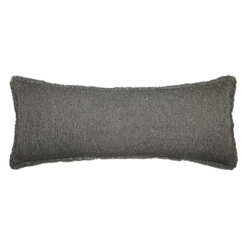 Solid Dark Grey Woven Throw Pillow with Fringe, 14×36