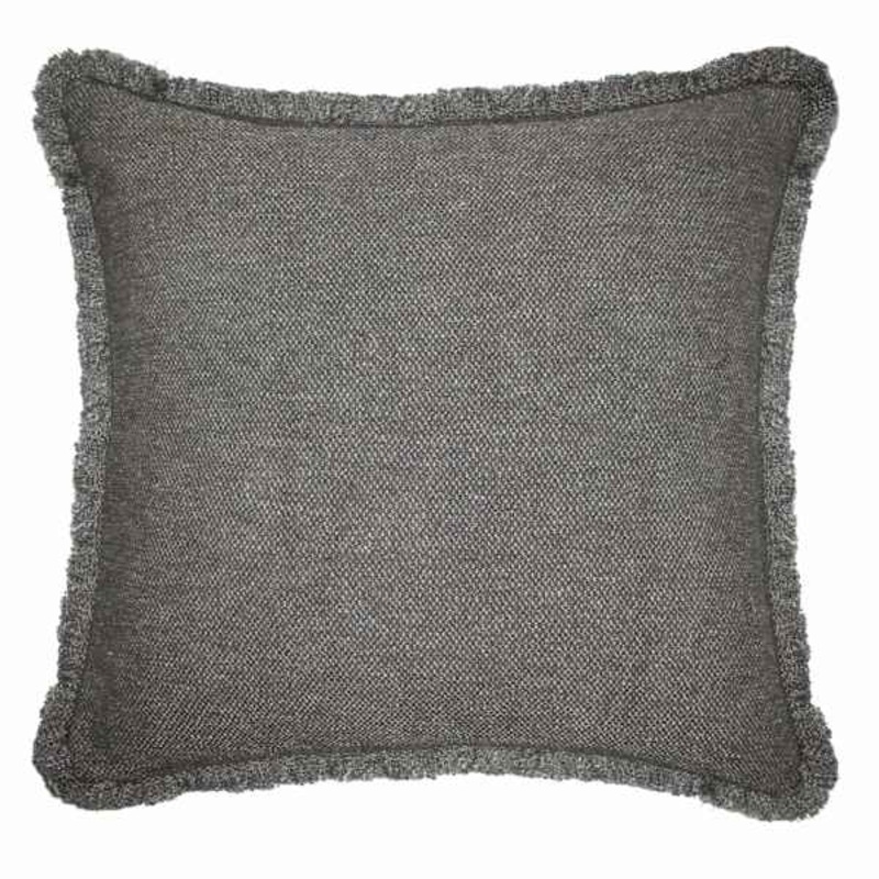 Solid Dark Grey Woven Throw Pillow with Fringe, 24″