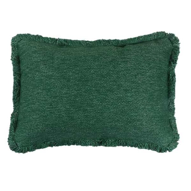Solid Green Woven Throw Pillow with Fringe, 14×20
